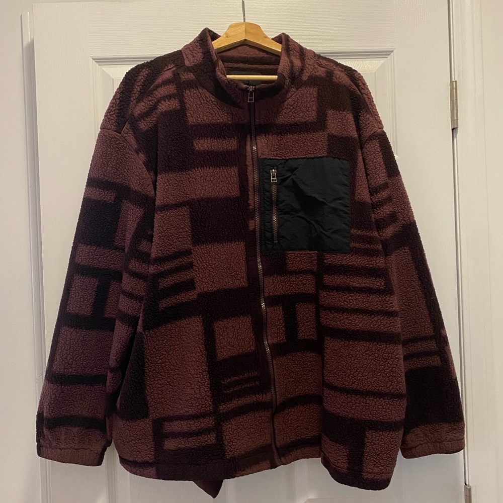 No Boundaries Oversized Fit Fleece Jacket - Deep Burgundy pattern